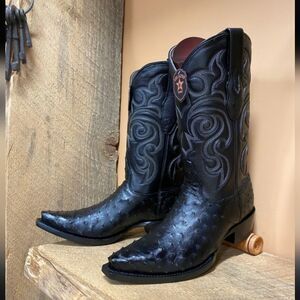 Los Altos Snip Toe Ostrich Leather Boots